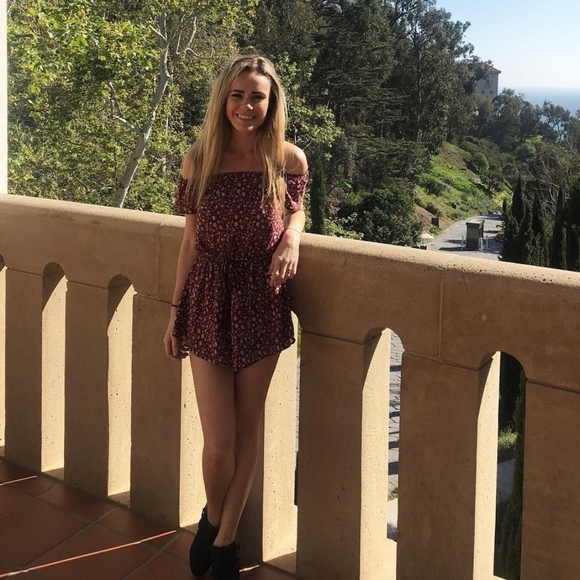 Princess Polly Reverse off the shoulder maroon flower Country romper - Picture 7 of 7